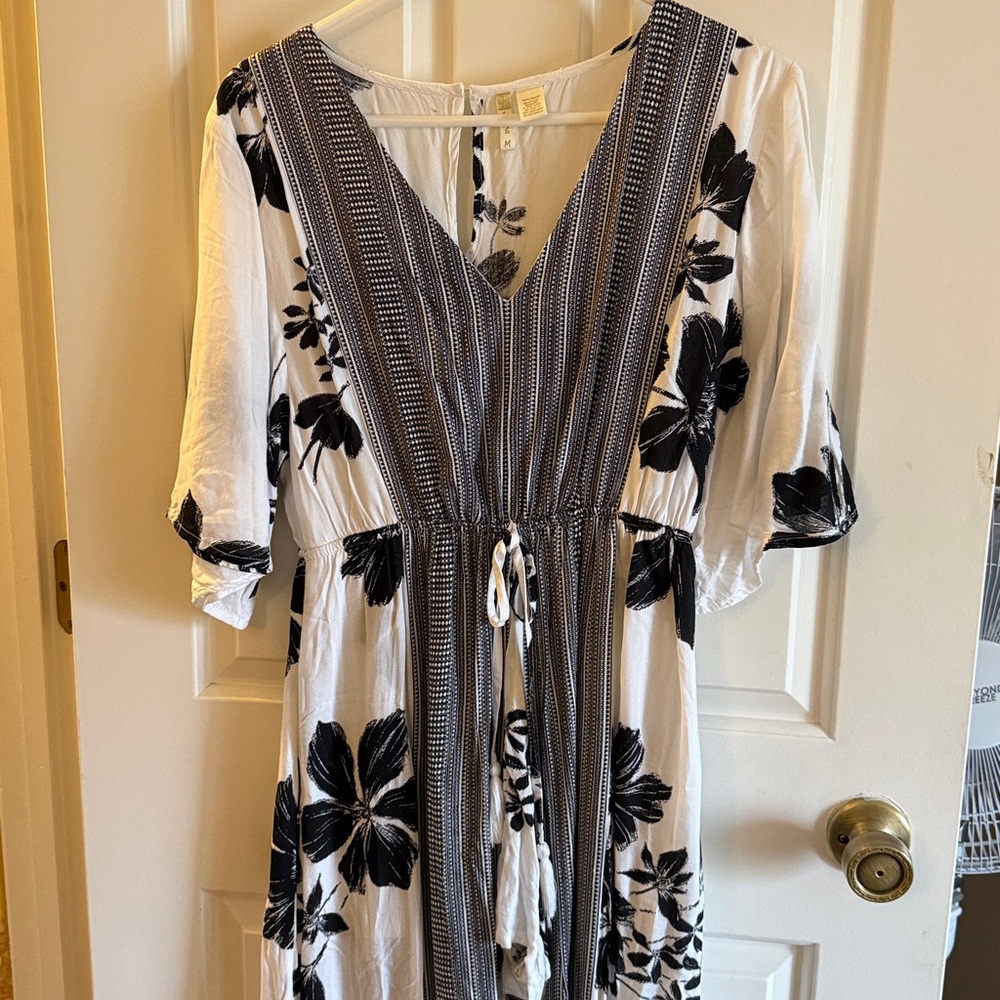 Japna Black and White Floral Maxi Romper